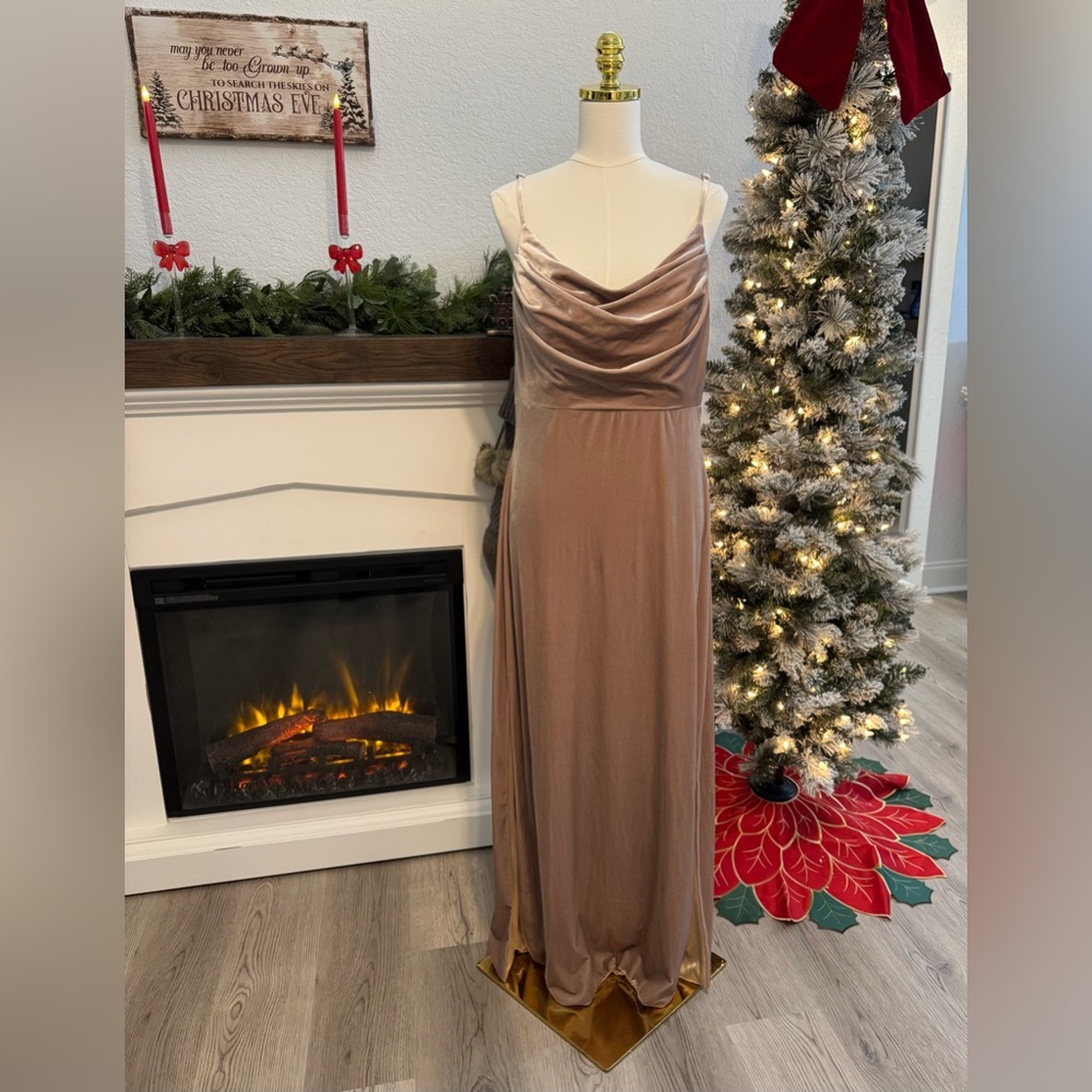 REVERLY Skye Velvet Champagne Cowl Neck Maxi Dress Bridesmaid Size 14 WORN ONCE - Picture 2 of 10